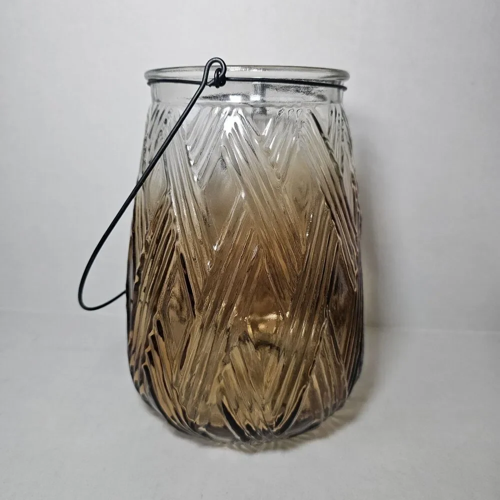 Hatch Pattern Hurricane Candle Lamp Brown Ombre Glass 8